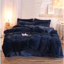 4-pcs solid plush shaggy fur comforter bedding sets